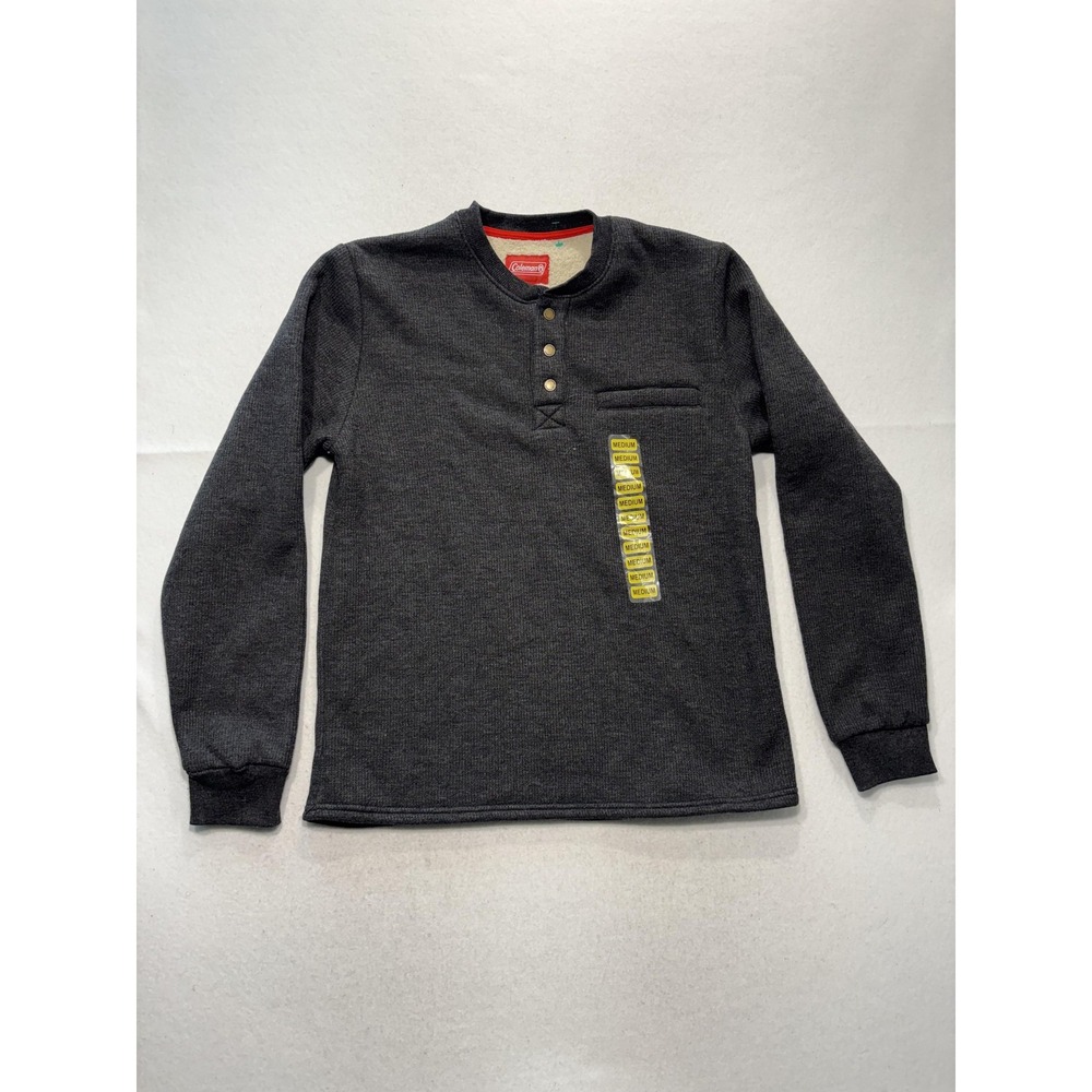 Coleman Sweatshirt Mens Medium Black Heather Thermal Henley Lined Fleece Pocket
